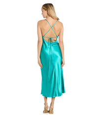 Jade color Satin Cowl Neck Midi Dress