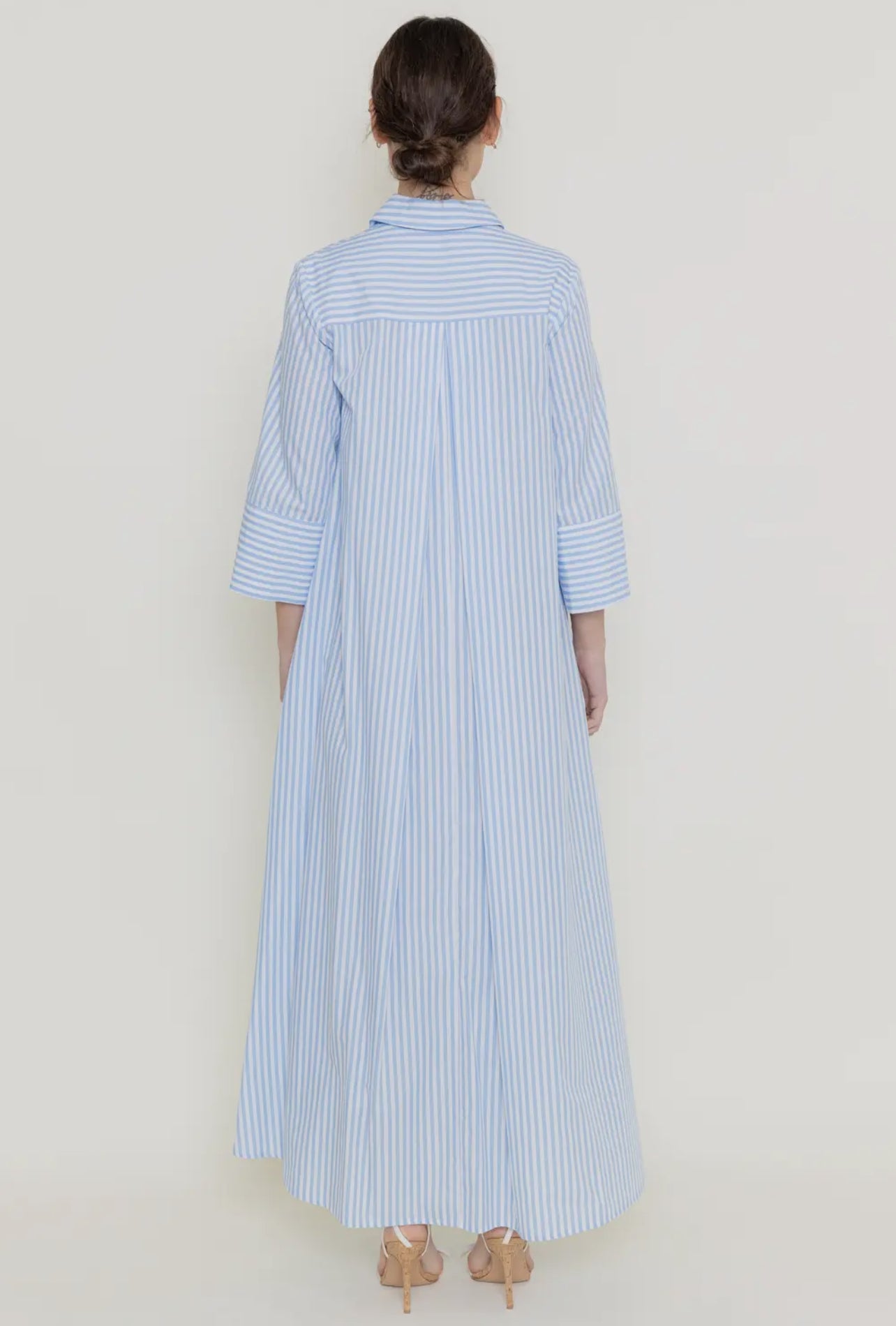 Light blue, white stripes, white striped oversize maxi dress