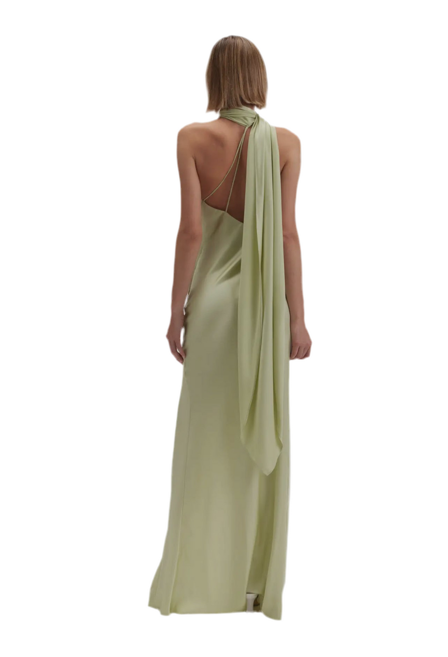 Light Sage Asymmetric halter drape Scarf Sutton dress