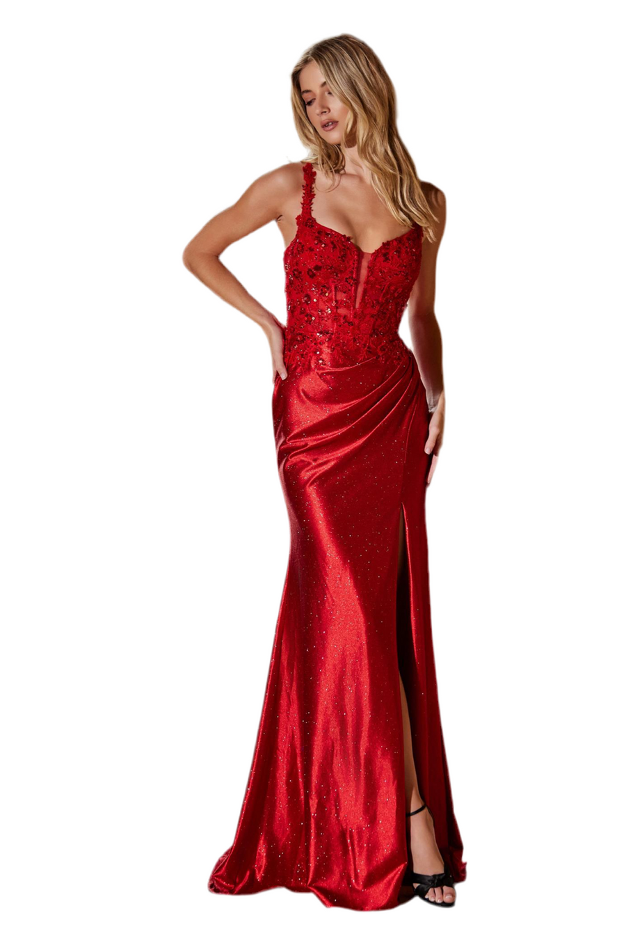 Red color FIGURE-FLATTERING SATIN FABRIC DELICATE APPLIQUE DETAILS