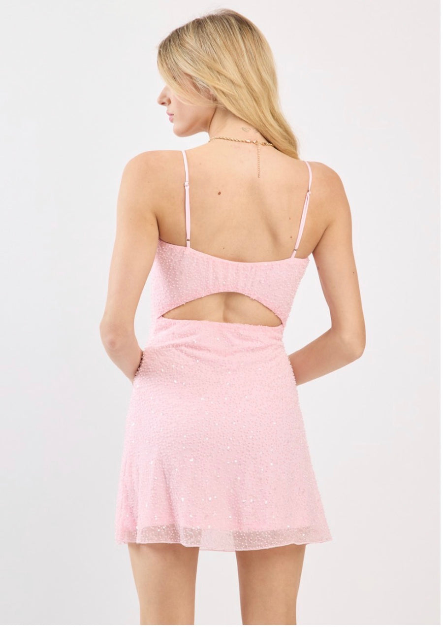 Light pink beaded mini dress