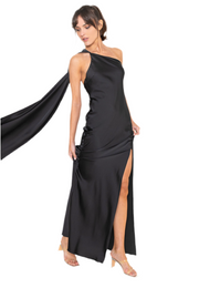Black Asymmetric halter drape Scarf Sutton dress