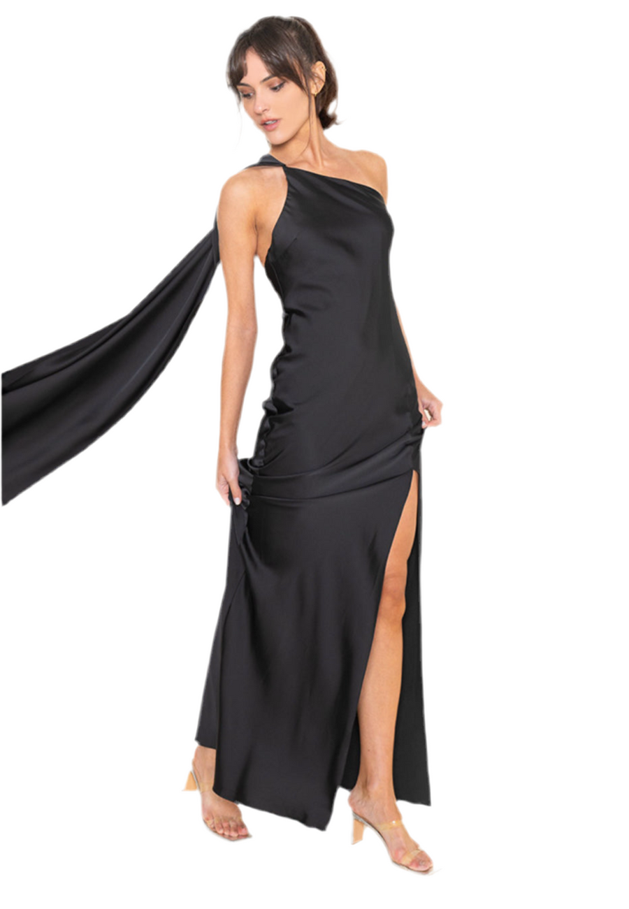 Black Asymmetric halter drape Scarf Sutton dress