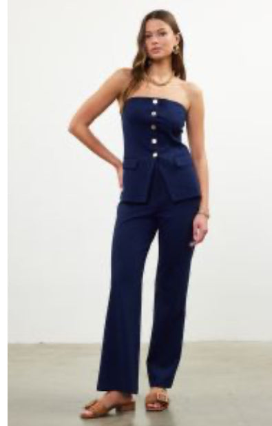 Navy pants & strapless top