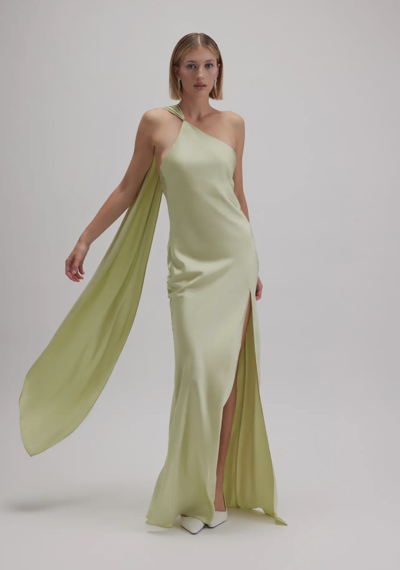 Light Sage Asymmetric halter drape Scarf Sutton dress