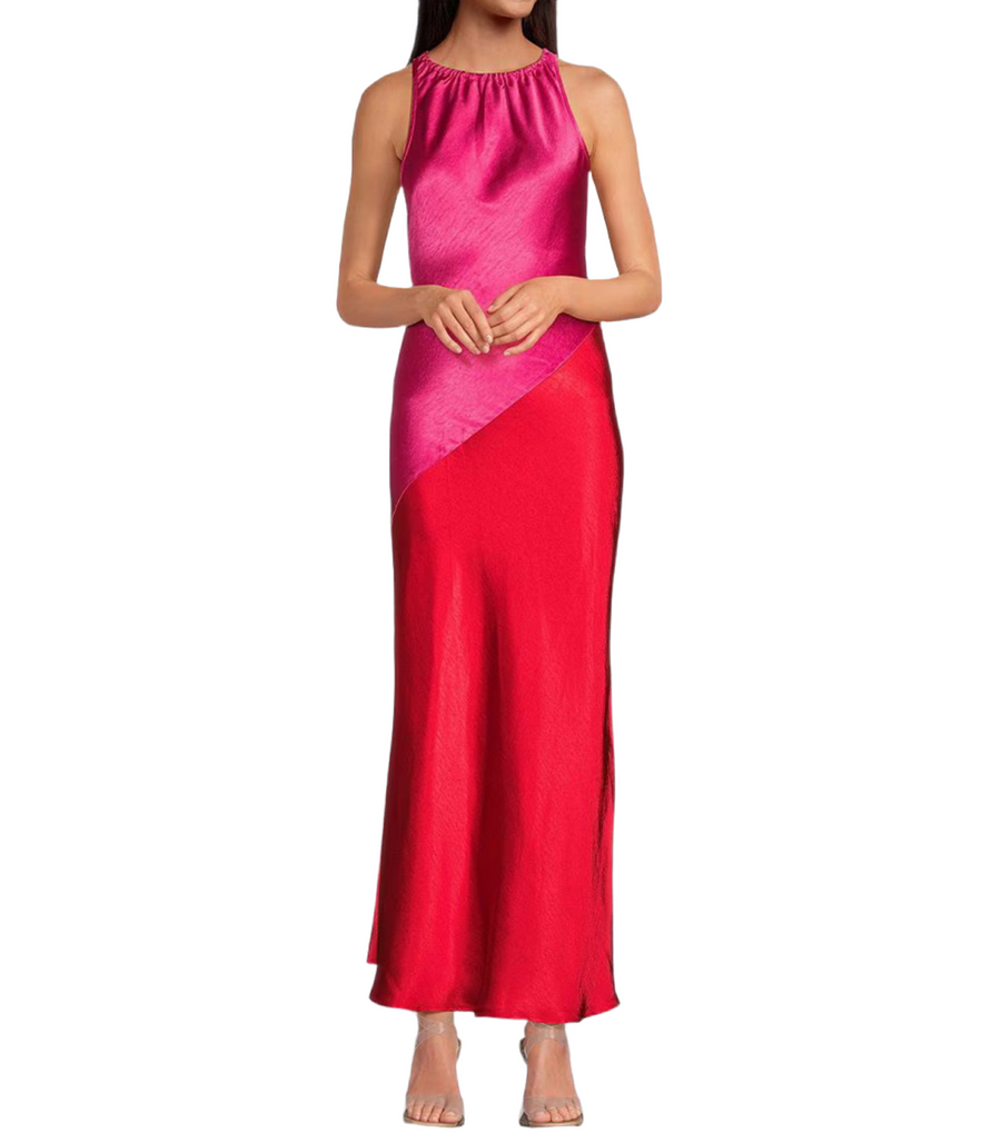 red and pink block dress Colorblock Twist Midi Dress