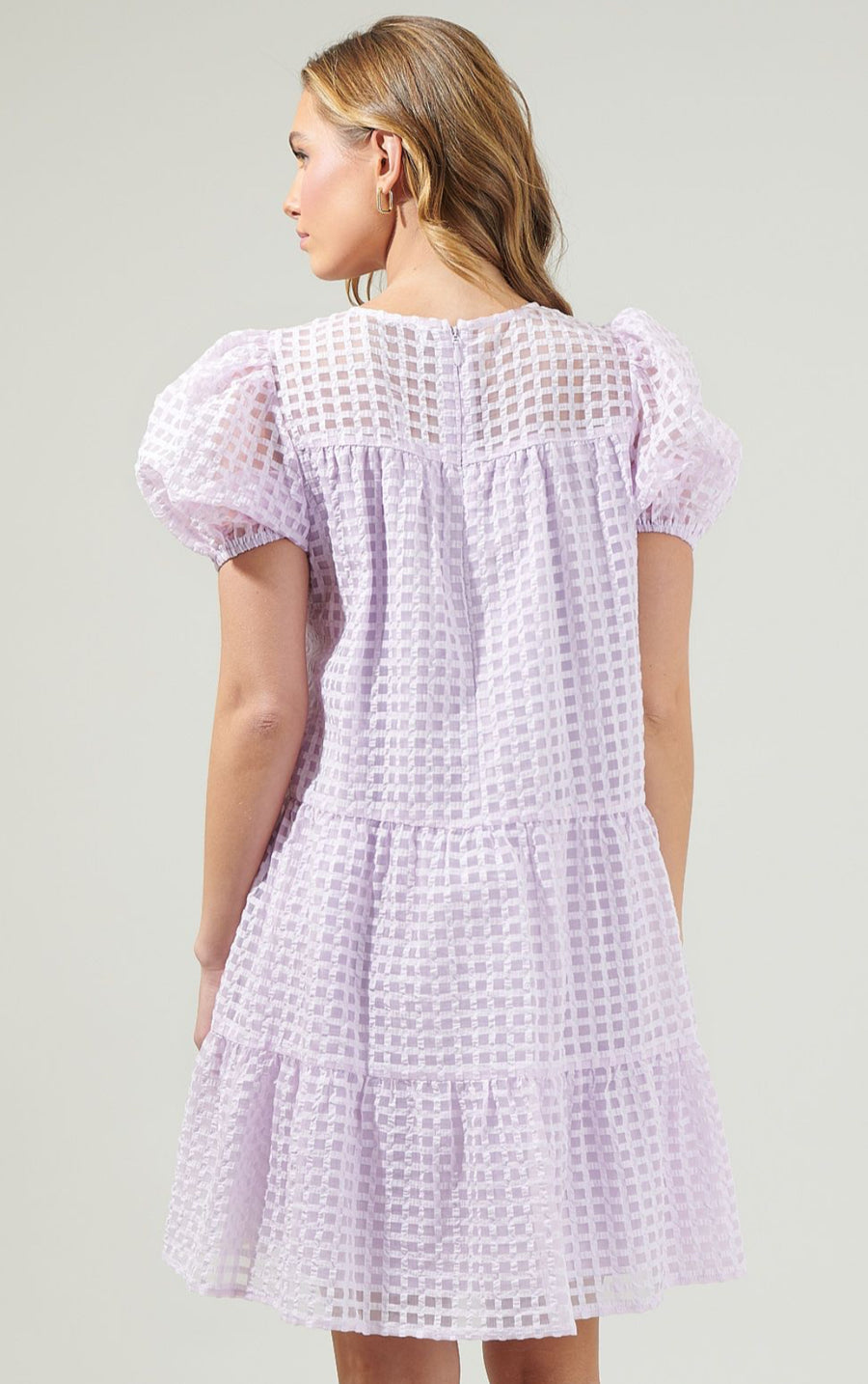 Lavender-Nest Organza Tiered Mini Dress