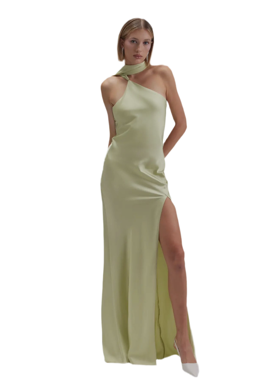 Light Sage Asymmetric halter drape Scarf Sutton dress