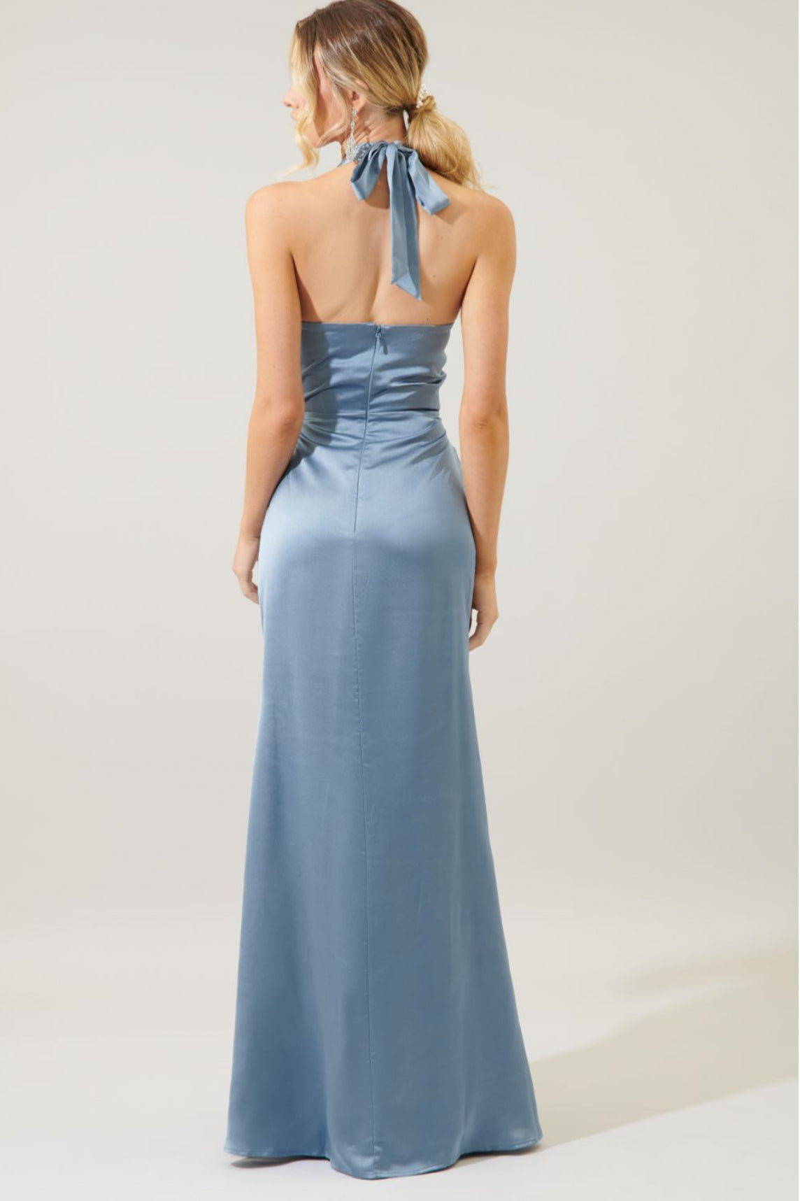 Dusty blue -Spellbound Halter Satin Maxi Dress Tabu Knits Boutique Dusty blue -Spellbound Halter Satin Maxi Dress Tabu Knits Boutique