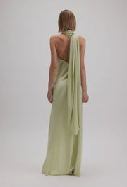 Light Sage Asymmetric halter drape Scarf Sutton dress