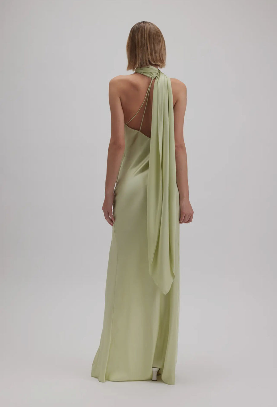 Light Sage Asymmetric halter drape Scarf Sutton dress