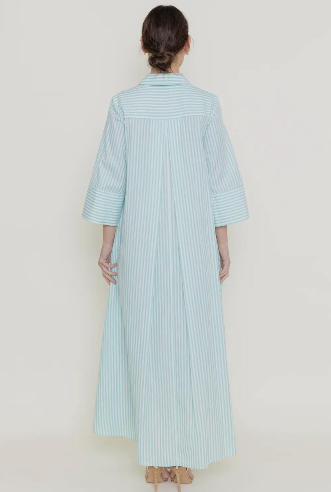 Light green, white striped oversize maxi dress