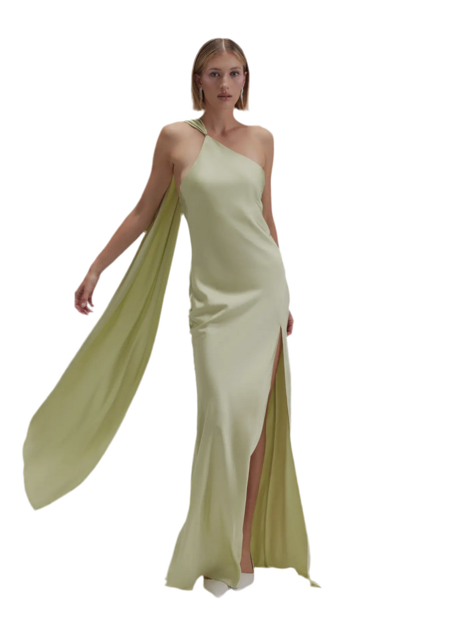 Light Sage Asymmetric halter drape Scarf Sutton dress