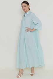 Light green, white striped oversize maxi dress