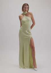 Light Sage Asymmetric halter drape Scarf Sutton dress