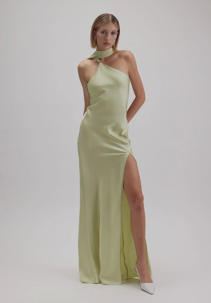Light Sage Asymmetric halter drape Scarf Sutton dress
