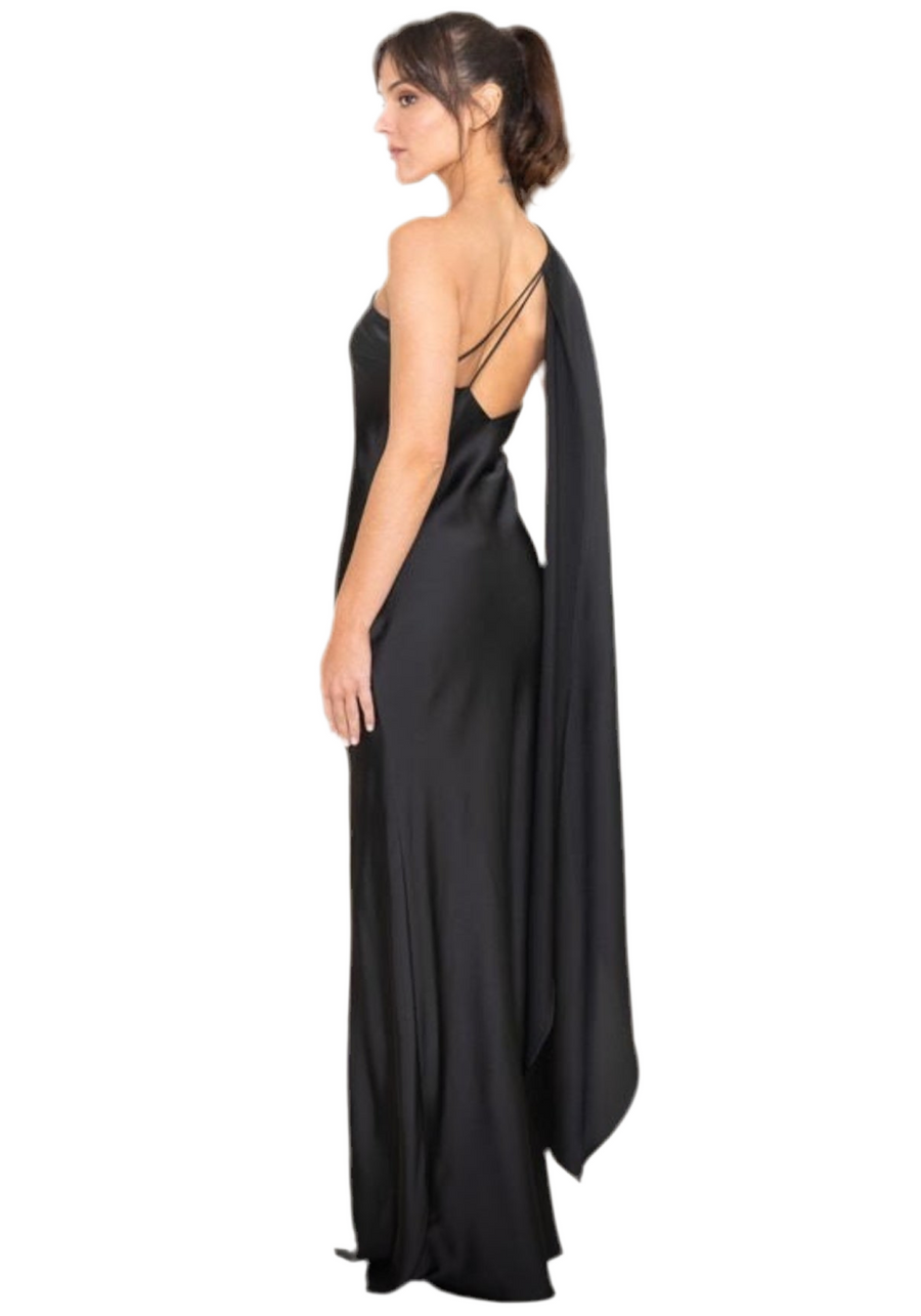 Black Asymmetric halter drape Scarf Sutton dress