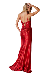Red color FIGURE-FLATTERING SATIN FABRIC DELICATE APPLIQUE DETAILS