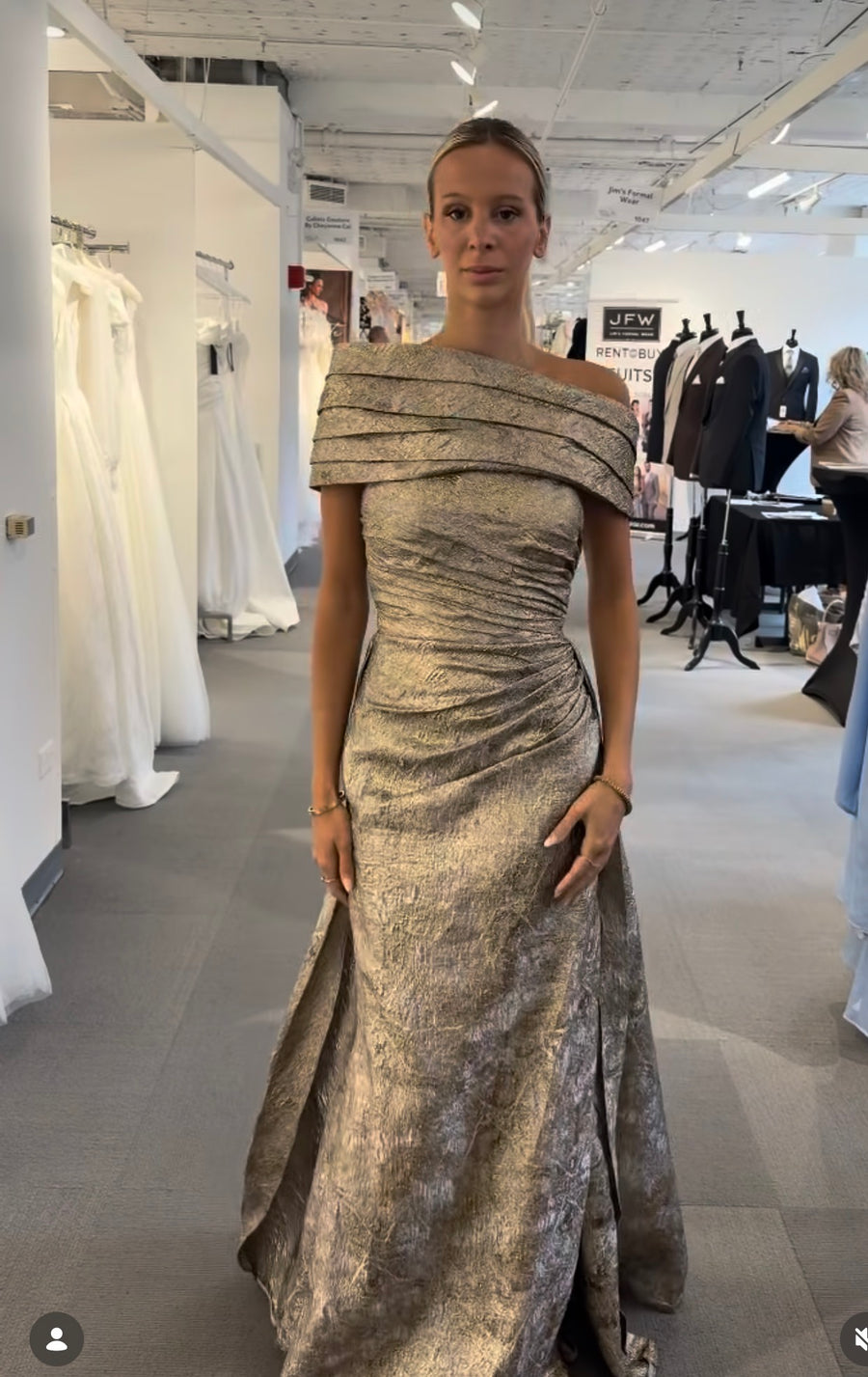 Viral Gold metallic infinity scarf gown