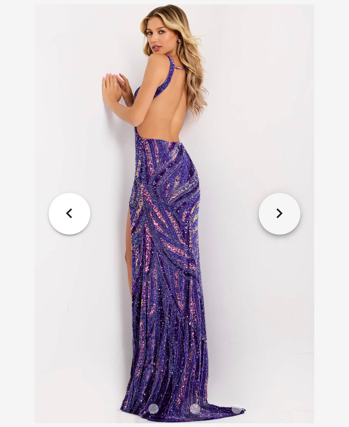 Plum multi color-Sequin Plunge Neck High Slit Fitted Gown