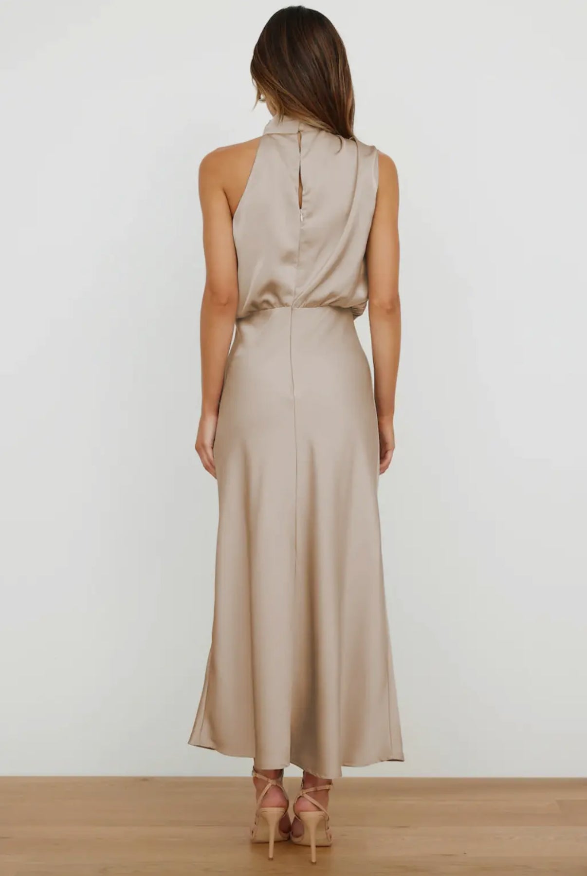 Olive Sleeveless Elegant Satin midi dress