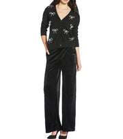 Black Jaina Pearl Bow V-Neck Long Sleeve Cardigan