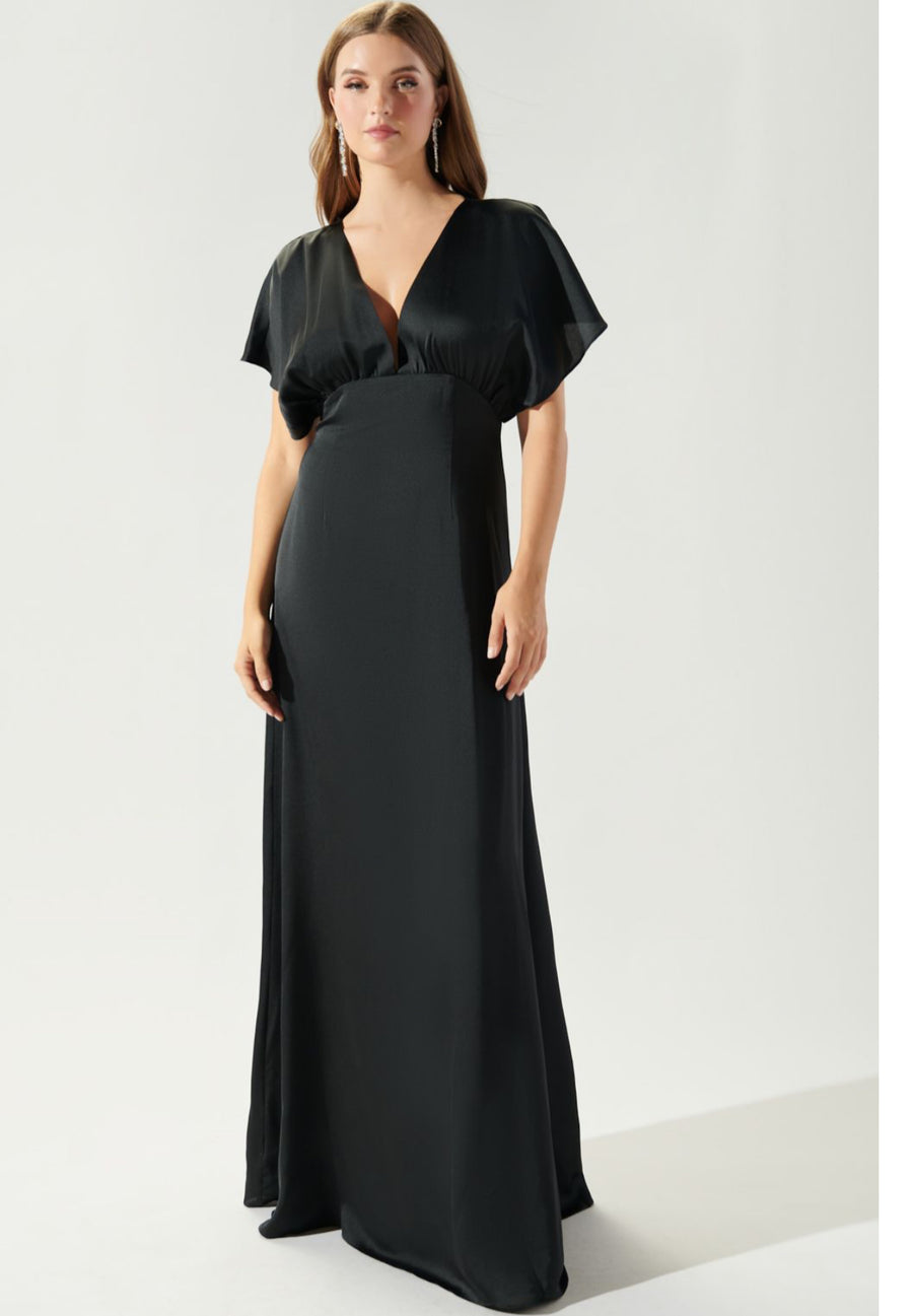 Black-Darling Flutter Sleeve Cut Out Satin Maxi Dress Tabu Knits Boutique Black-Darling Flutter Sleeve Cut Out Satin Maxi Dress Tabu Knits Boutique