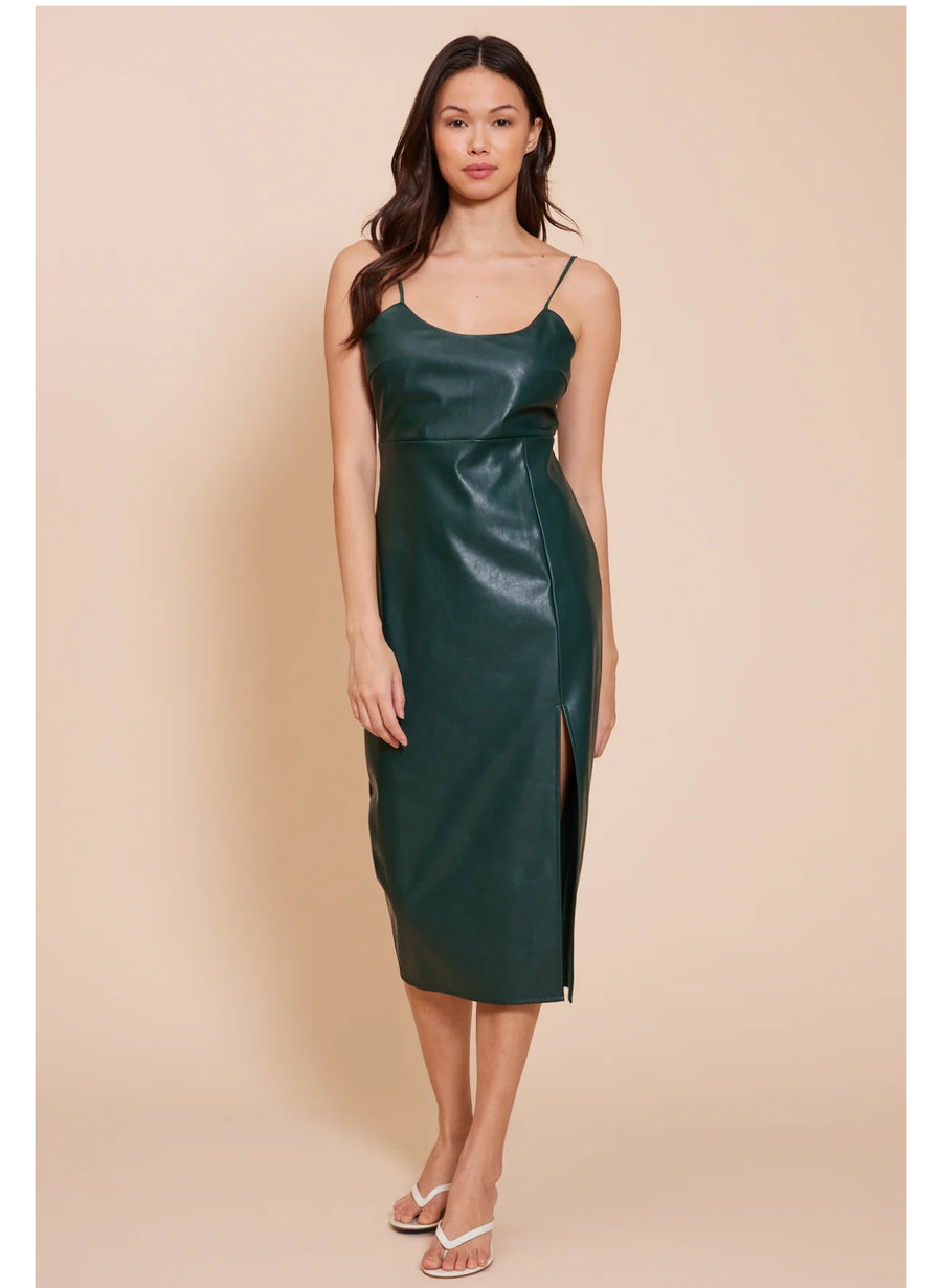 Green Faux Leather midi dress Tabu Knits Boutique Green Faux Leather midi dress Tabu Knits Boutique
