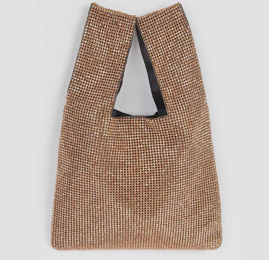 Gold-Rhinestone studded tote bag