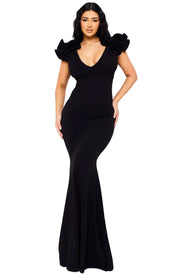 Black Rosette Sleeve Mermaid Dress