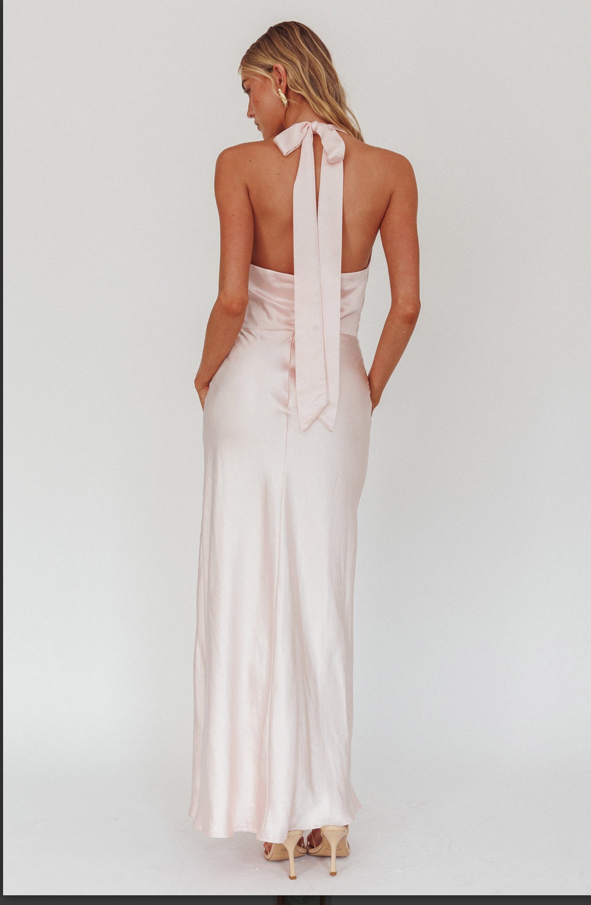 Light pink Julie halter neck satin dress Tabu Knits Boutique Light pink Julie halter neck satin dress Tabu Knits Boutique