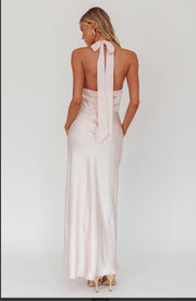 Light pink Julie halter neck satin dress
