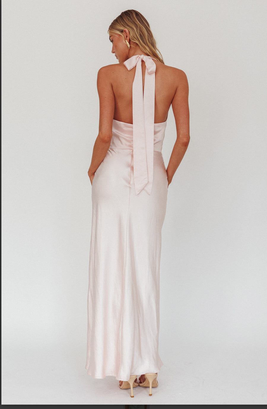 Light pink Julie halter neck satin dress