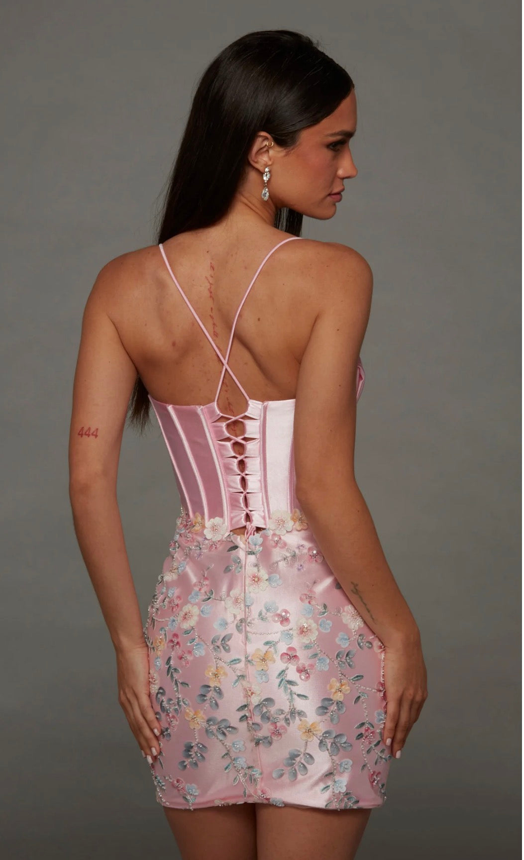 Pink 3D Floral Corset Satin Mini Dress