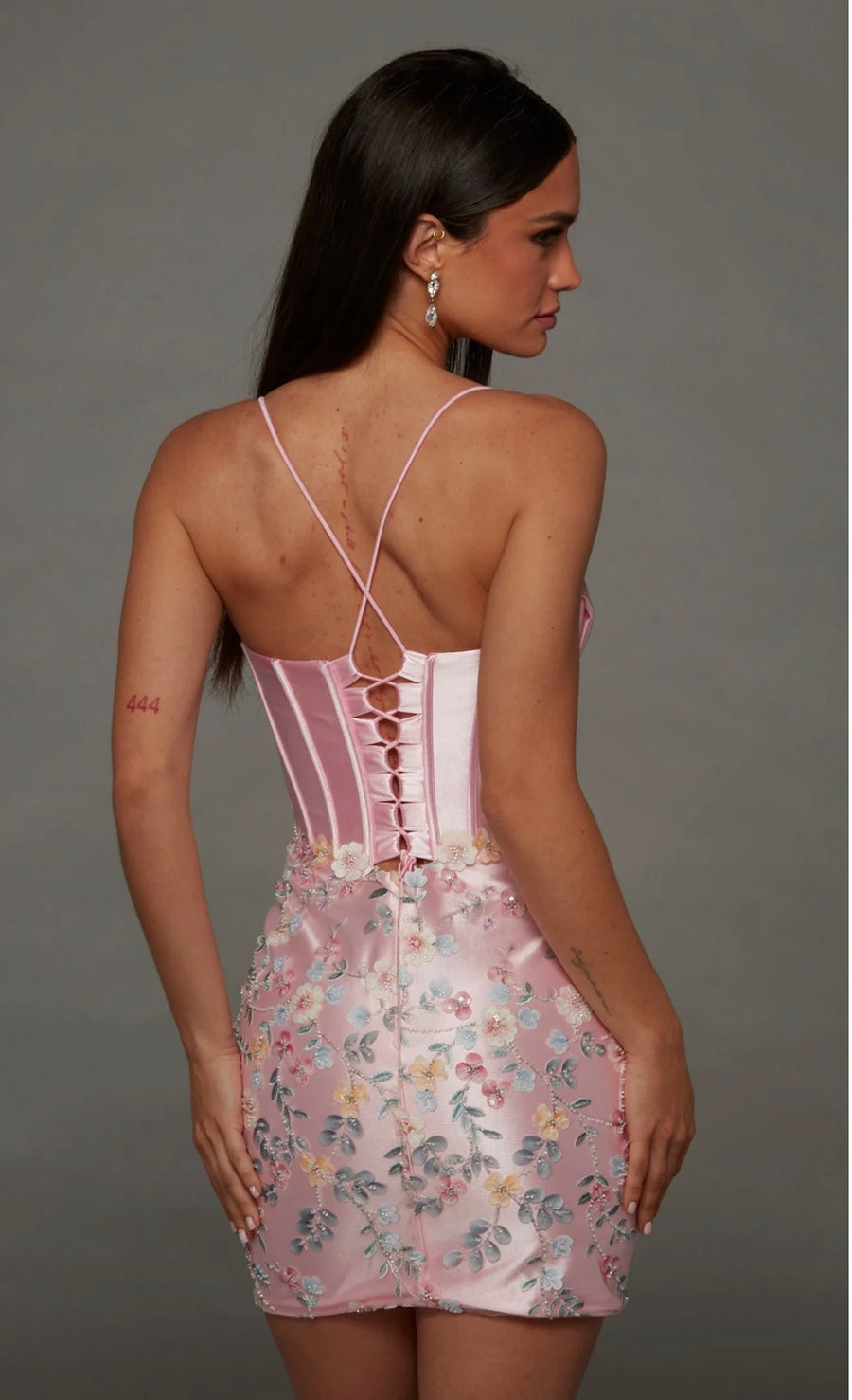 Pink 3D Floral Corset Satin Mini Dress