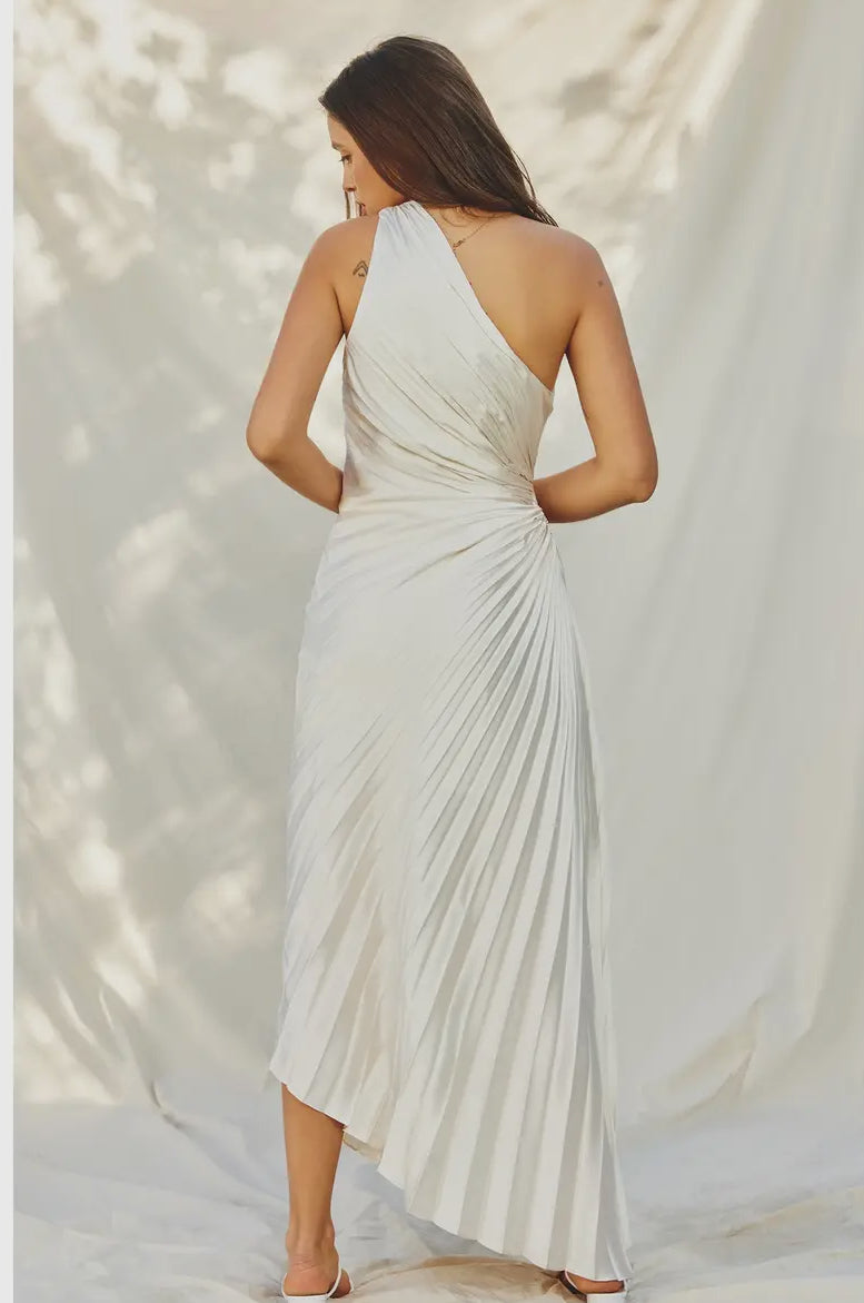 One-Shoulder Pleated Satin Gown