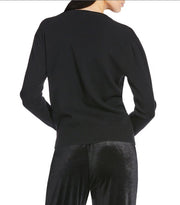 Black Jaina Pearl Bow V-Neck Long Sleeve Cardigan