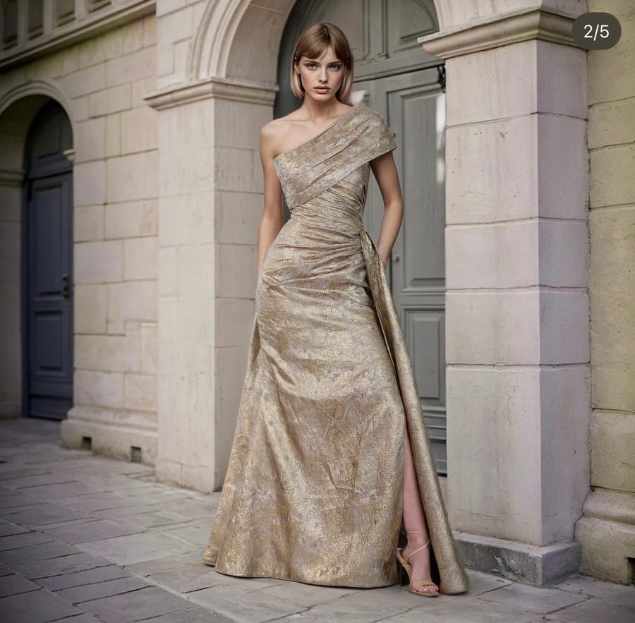 Viral Gold metallic infinity scarf gown