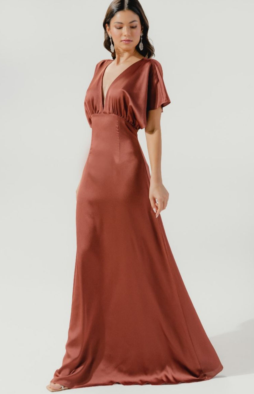 Rust-Darling Flutter Sleeve Cut Out Satin Maxi Dress Tabu Knits Boutique Rust-Darling Flutter Sleeve Cut Out Satin Maxi Dress Tabu Knits Boutique