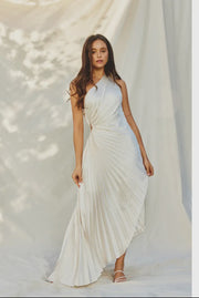 One-Shoulder Pleated Satin Gown