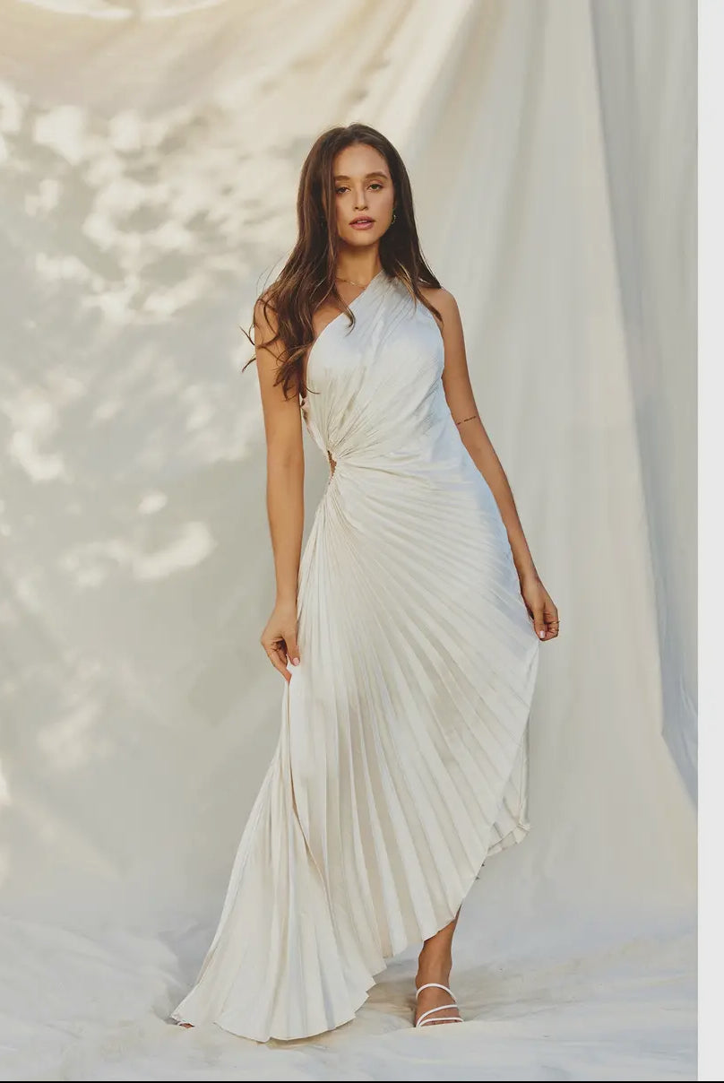 One-Shoulder Pleated Satin Gown