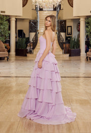 Pastel Pink Long Ball Gown with Layered Skirt