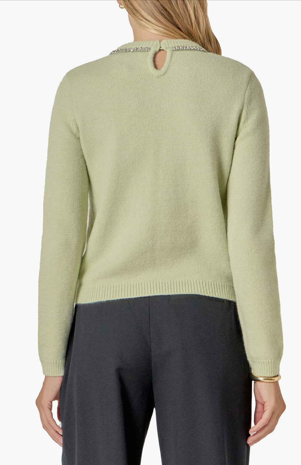 Rhinestones bow sweater- sage