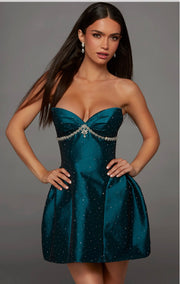 Dragonfly, color Strapless Rhinestone Taffeta Bow Mini Dress
