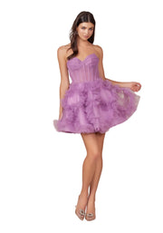 Dusty lavender Short Strapeless Party Ruffle Skirt Dress