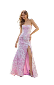 Ivory Pink Floral brocade gown with sculpted sweetheart corset