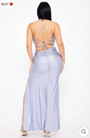 Lilac rhinestone on shakira rib mermaid maxi dress