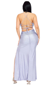 Lilac rhinestone on shakira rib mermaid maxi dress