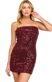 Burgundy purple Sequence strapless dress