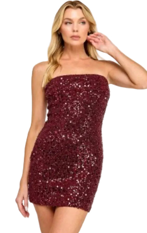 Burgundy purple Sequence strapless dress